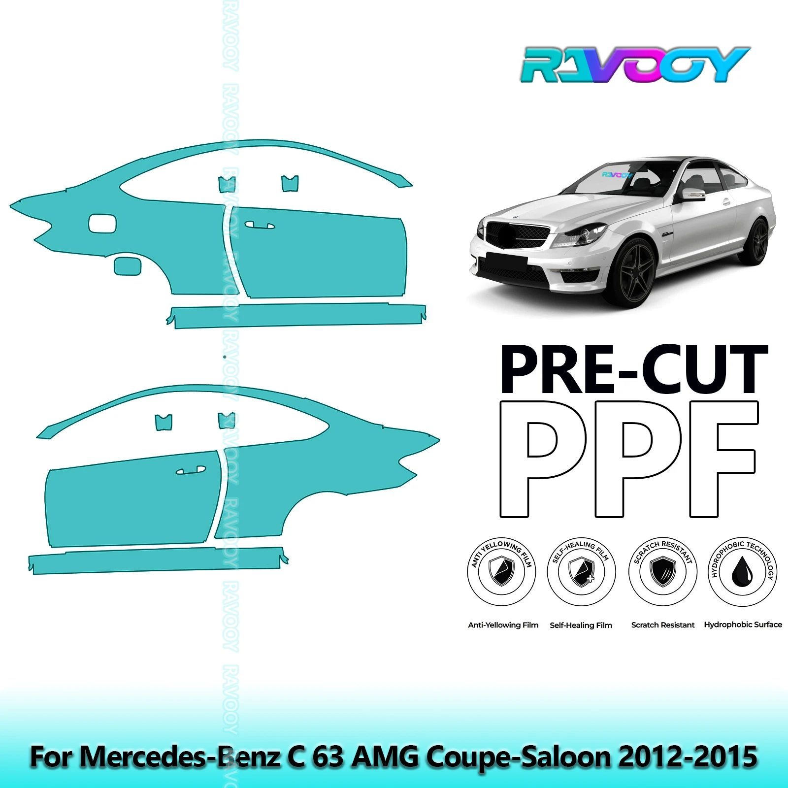 

For Mercedes-Benz C 63 AMG Coupe-Saloon 2012-2015 8.5mil Pre-Cut PPF Door & A/B Pillar Kit TPU Paint Protection Film Set