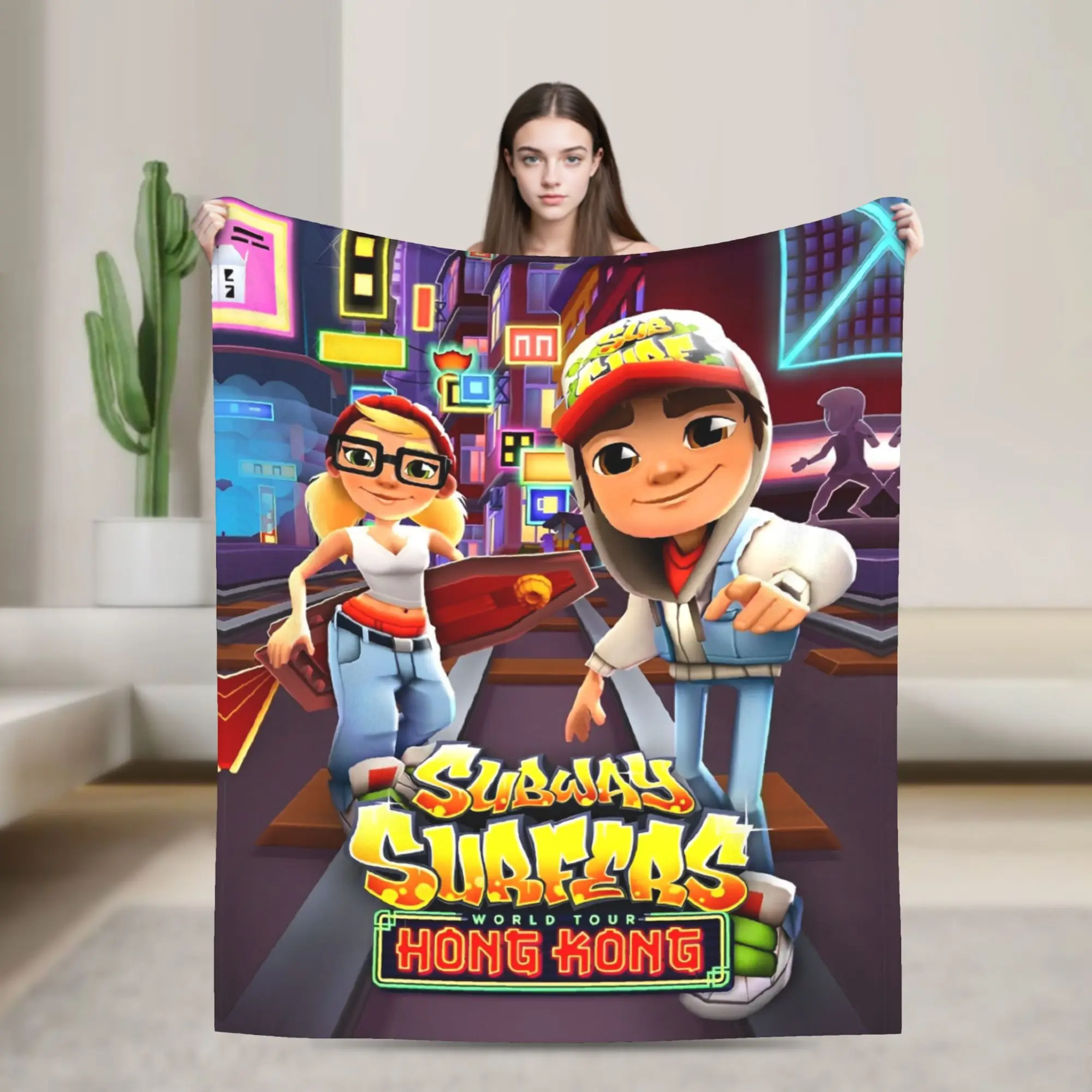 

Одеяло Subway Surfers Гонконг, шерстяное забавное мягкое одеяло для дома, лето