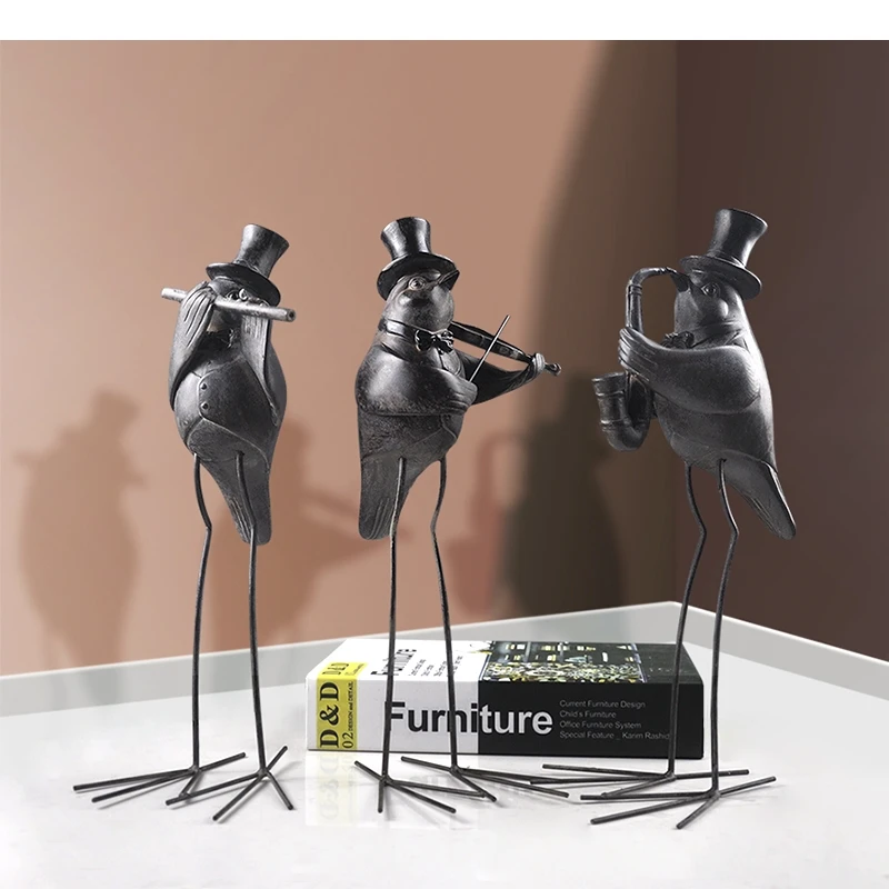 Resin Handicraft Artificial Animal Sculpture Birdie Cartoon Musical Bird Decorative Figurines Home Decoration Accessories