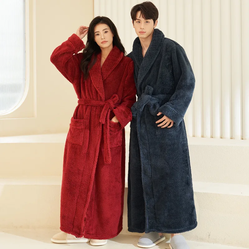 

Sleeping Robe Autumn/Winter New Coral Velvet Warm Home Clothes with Velvet Thickened Bathrobe Plus Size Pajama Couple's Style