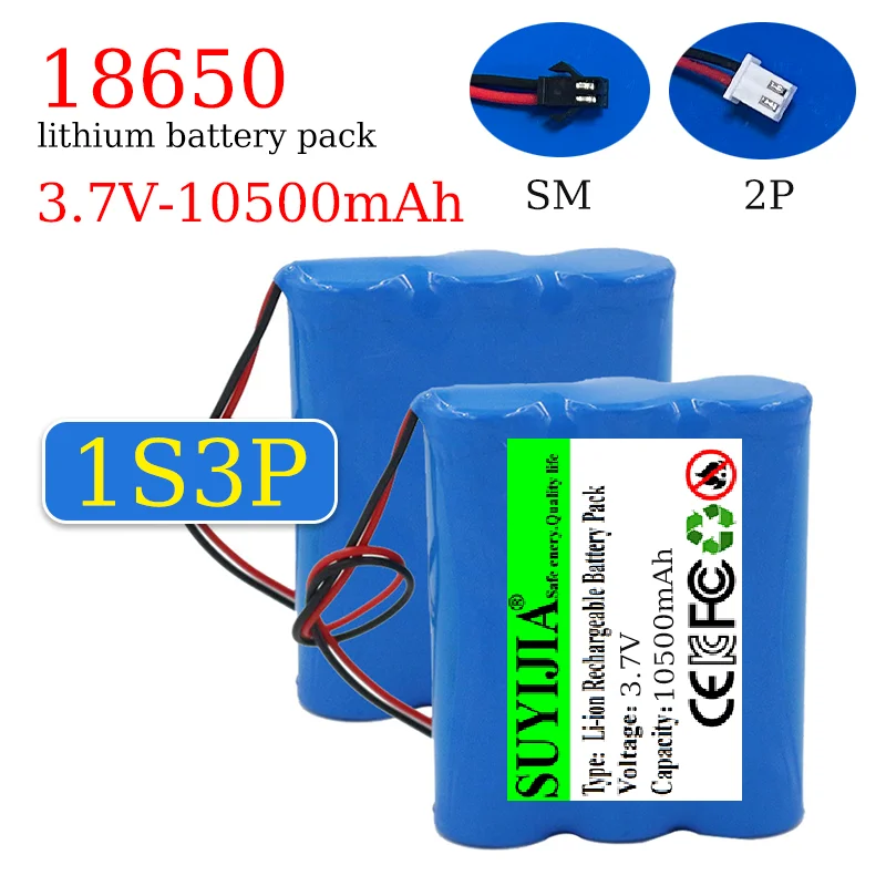 

1S3P18650 3.7V 10200mAh Li-ion rechargeable battery pack for power tool air pump LED lamp battery XH2.54 or SM plug Built-in BMS
