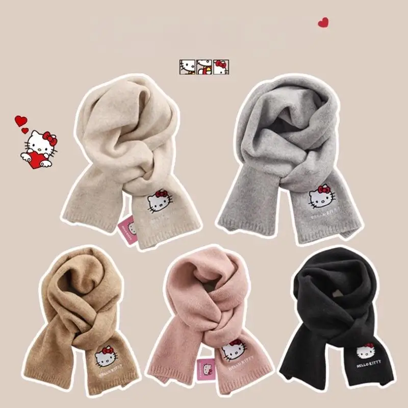 Neue Kawaii Hello Kitty gestrickte bestickte Schal japanische Sanrio Cartoon Kuromi Cinnamoroll Kinder Winter warme Mütze
