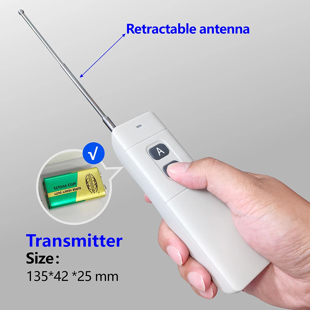 Interruptor de Control remoto de bomba inalámbrica RF, módulo de relé con antena externa, transmisor de 110 m, para luz/Motor, 220V, 433 V, 30A,