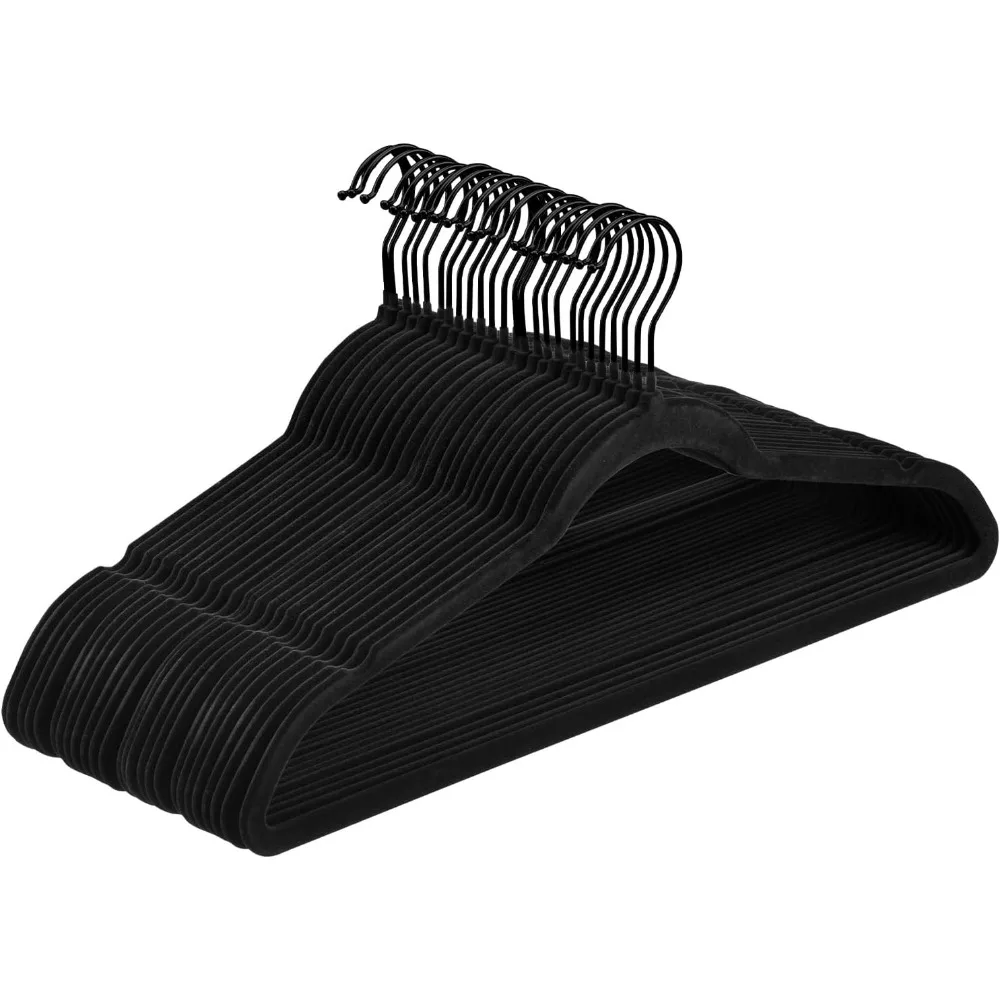 

Pack of 30 Space Saving Velvet Hangers Heavy Duty Non Slip Slim 0.2in 17.7in Wide 360 Swivel Black