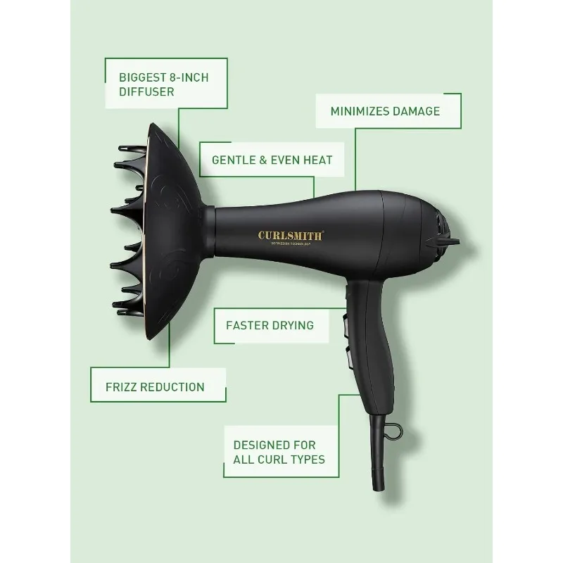 CURLSMITH Defrizzion Hair Dryer, for Curly Hair, with Extra Large 8