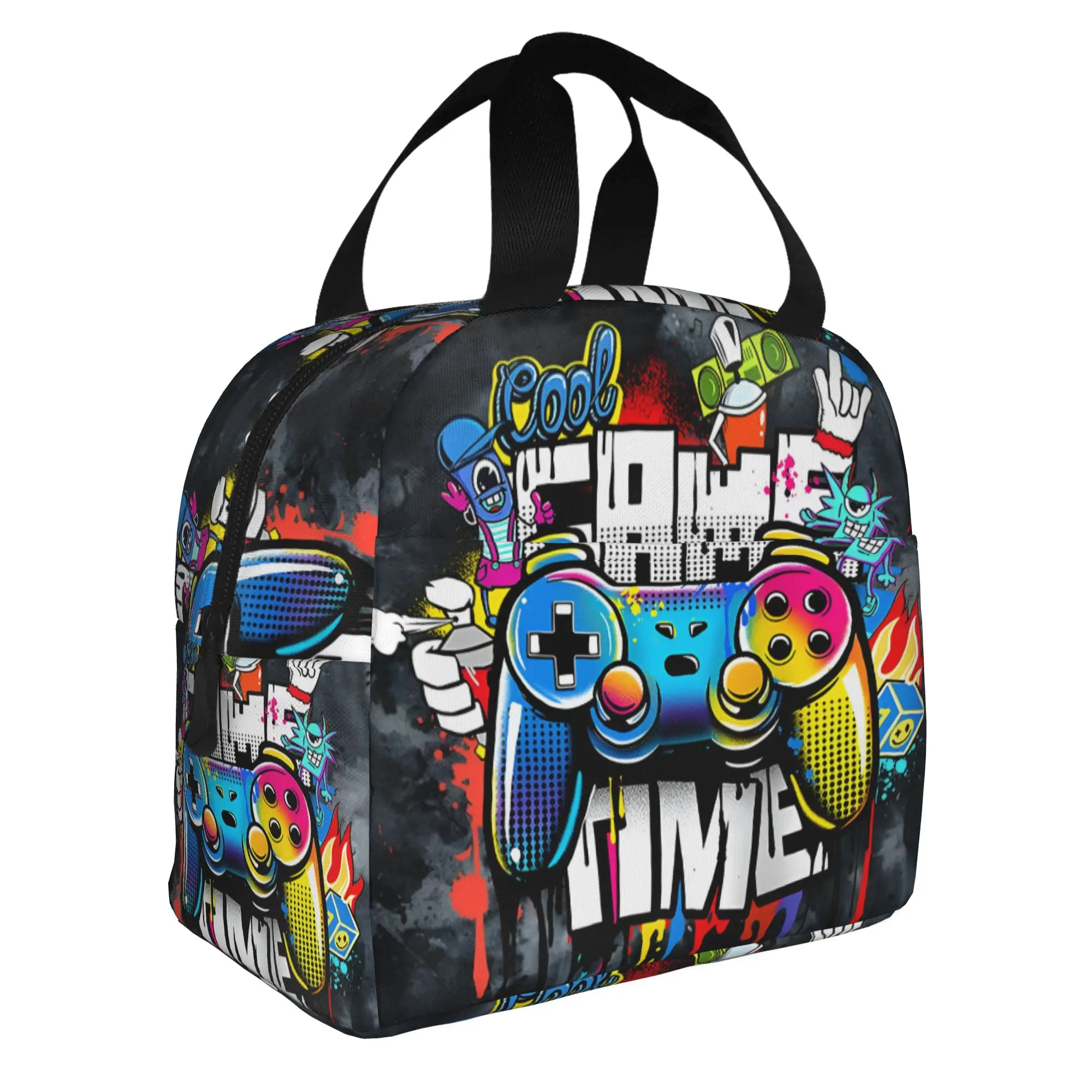 Game Controller Insulated Lunch Bag for Women Waterproof Colorful Cartoon Thermal Cooler Bento Box Office Work School