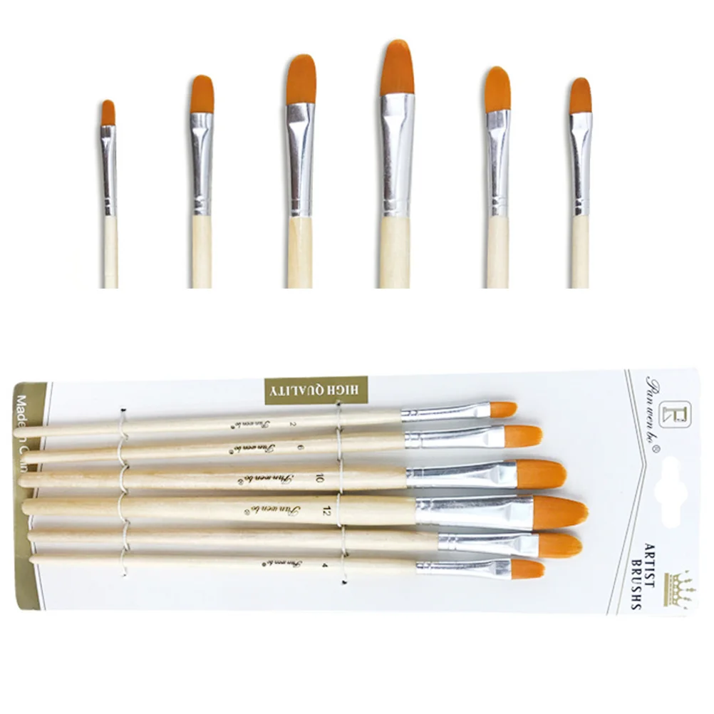 6 Pcs Nylon Paint Wood Handle Artist Paint Brush Set Aluminum Watercolor (Nails Round) nylon Painting