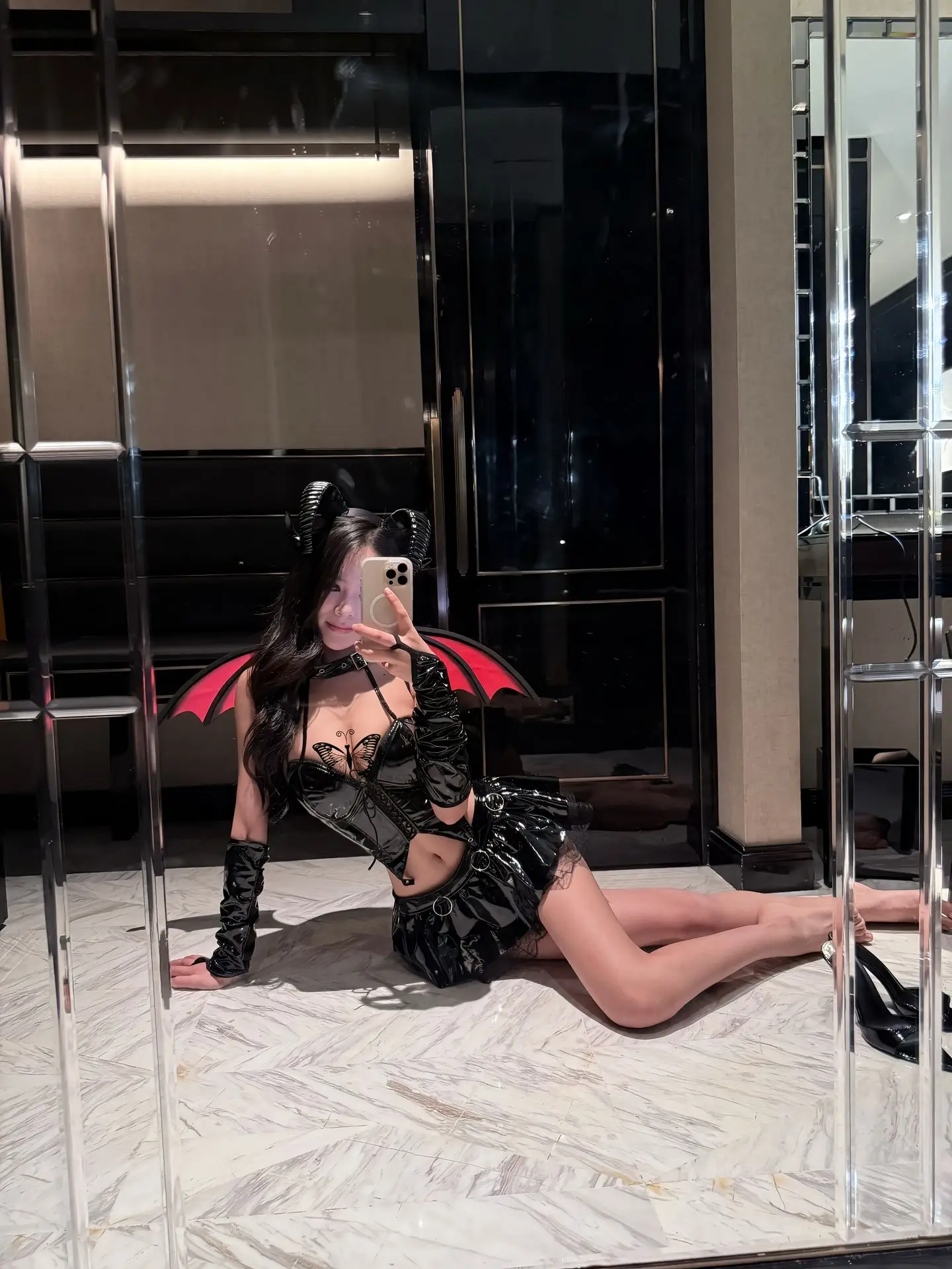 Sexy diable femme loween Costume Dr orm ensemble PU cuir ort jupe taille haute longue Sve une épaule diable Costume