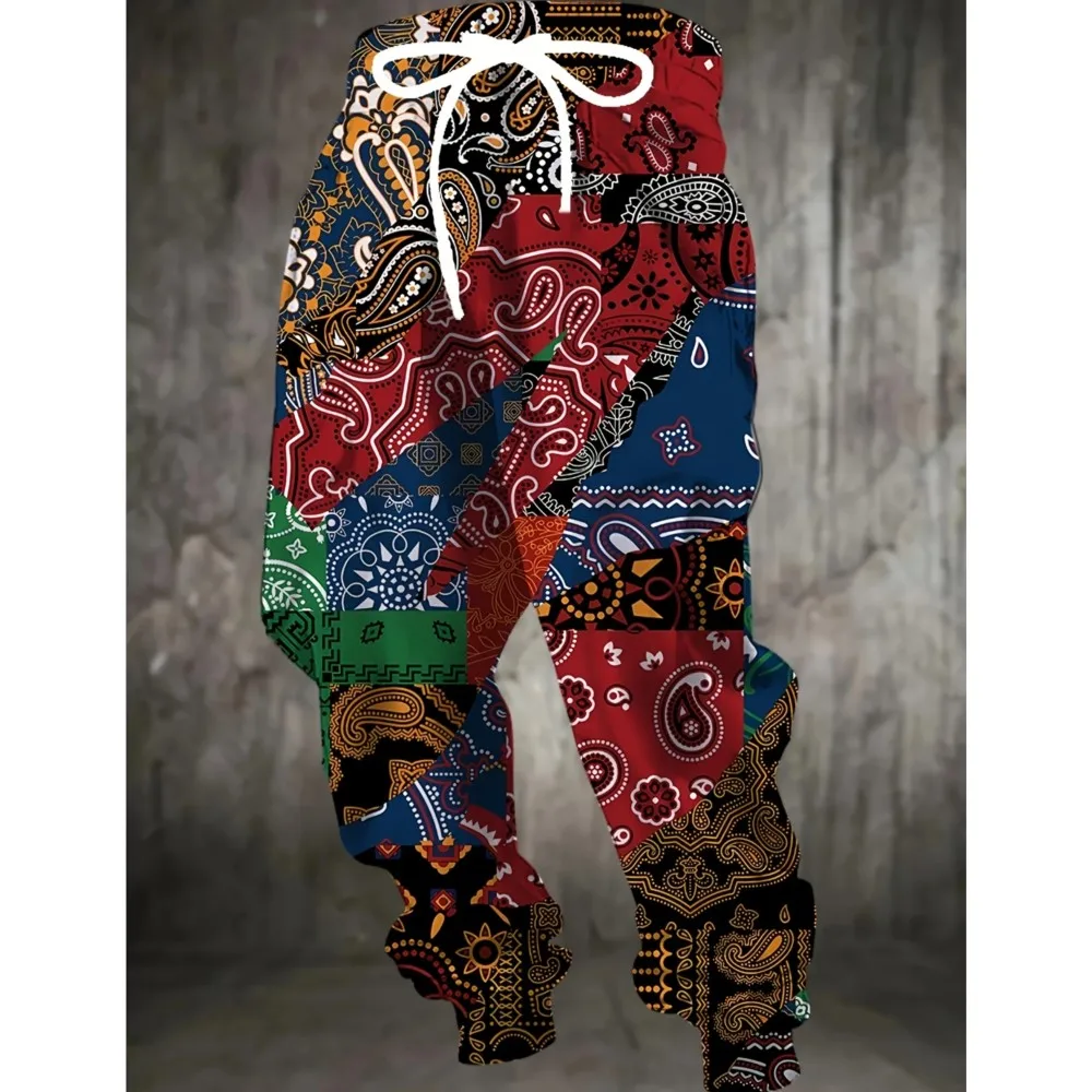 

Retro Bandana Prints Street Pants Men's Side Pockets Elastic Drawstring Sweatpants Joggers Pants For Men Casual Trousers Fall