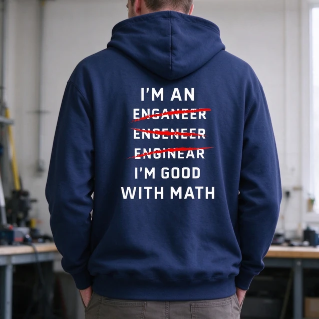 I'm An Engineer Good with Math Hoodie Funny Sweatshirt Engineering Humor Top Bad Spelling Meme Tech Gift Back Print Unisex