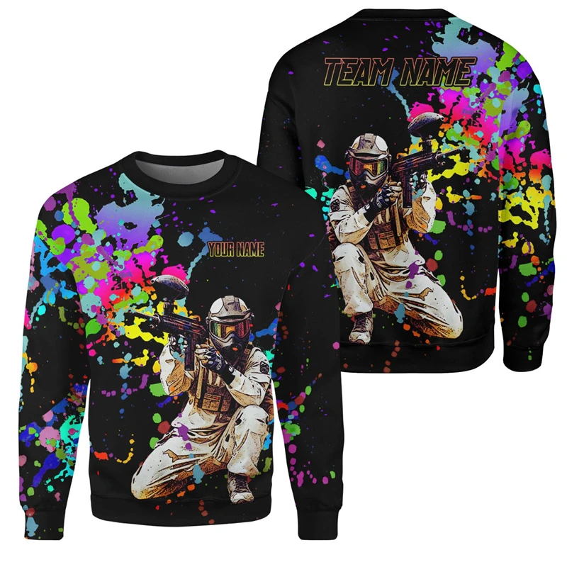 

Fashion Paintball Graffiti Graphic 3D Printed Man O-neck Hoodies Casual Funny Design Clothes Men Personality Hoodless Sweatshirt