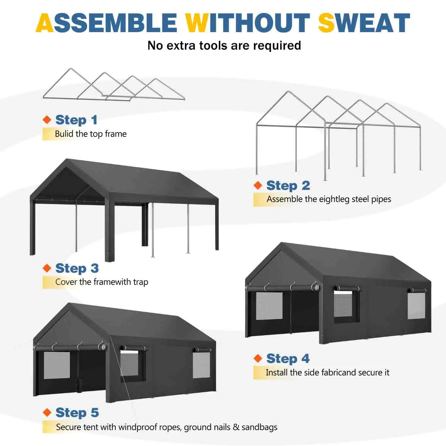 12x20 ft Carport, Heavy Duty Carport with Roll-up Windows, Portable Garage with Removable Sidewalls & Doors, Car Canopy