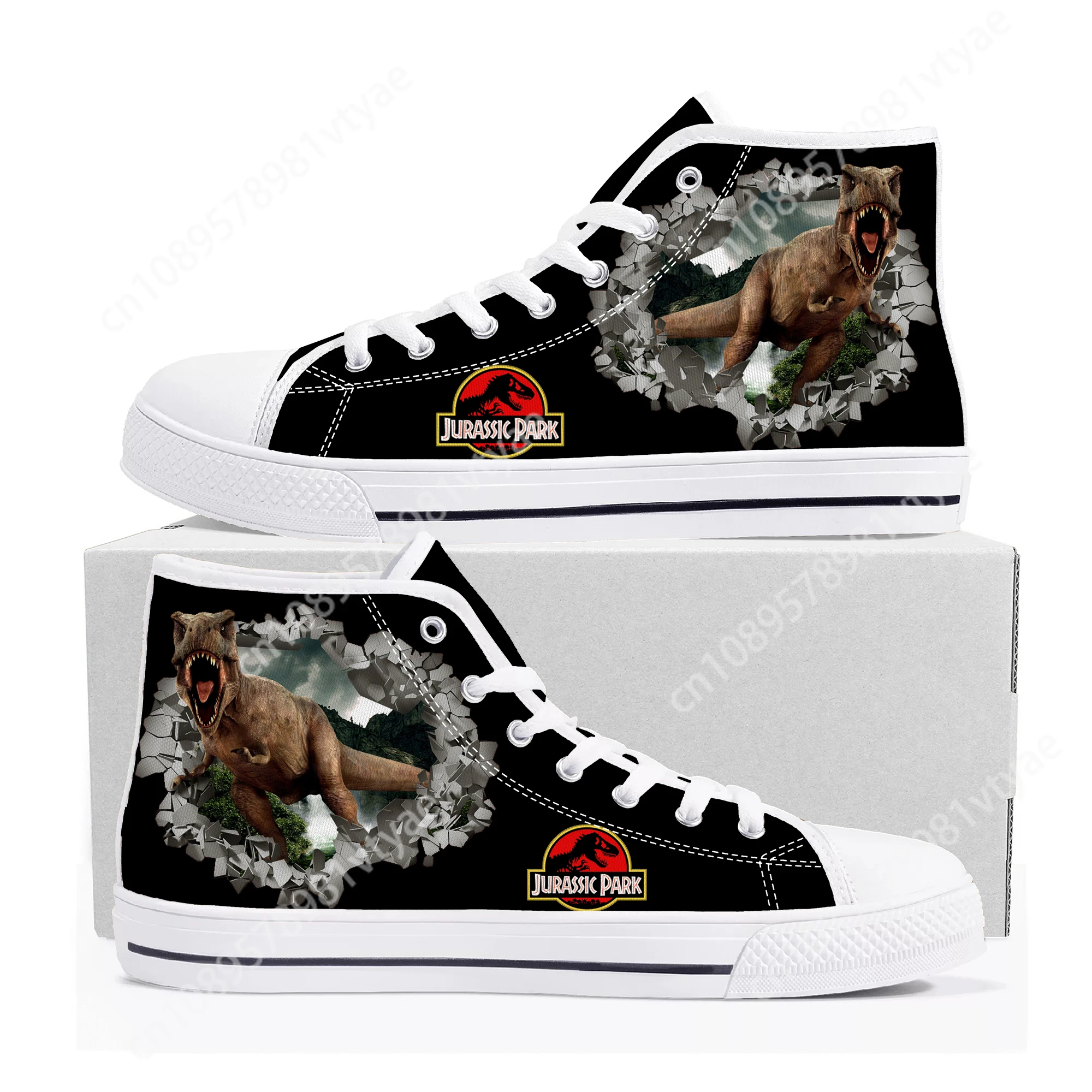 Jurassic Park High Top Sneakers, Homens Mulheres Adolescente Canvas Sneaker, Casais Sapatos Casuais, Sapatos Personalizados de Alta Qualidade, Dinossauro Mundo