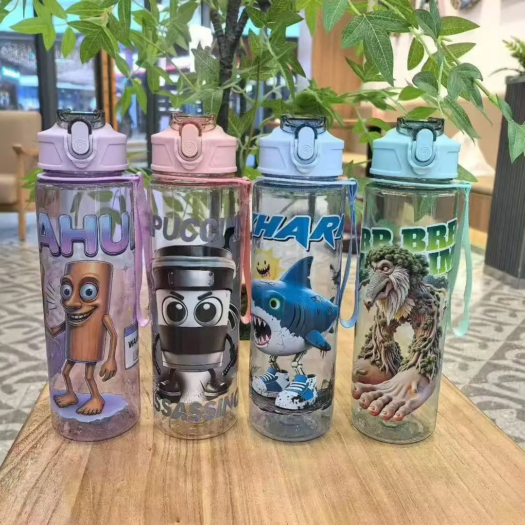 Botella de agua italiana de 750ML, taza para beber de Brainrot, botellas de agua Tungtung Sahur Tralalero Tralala, regalo de Navidad