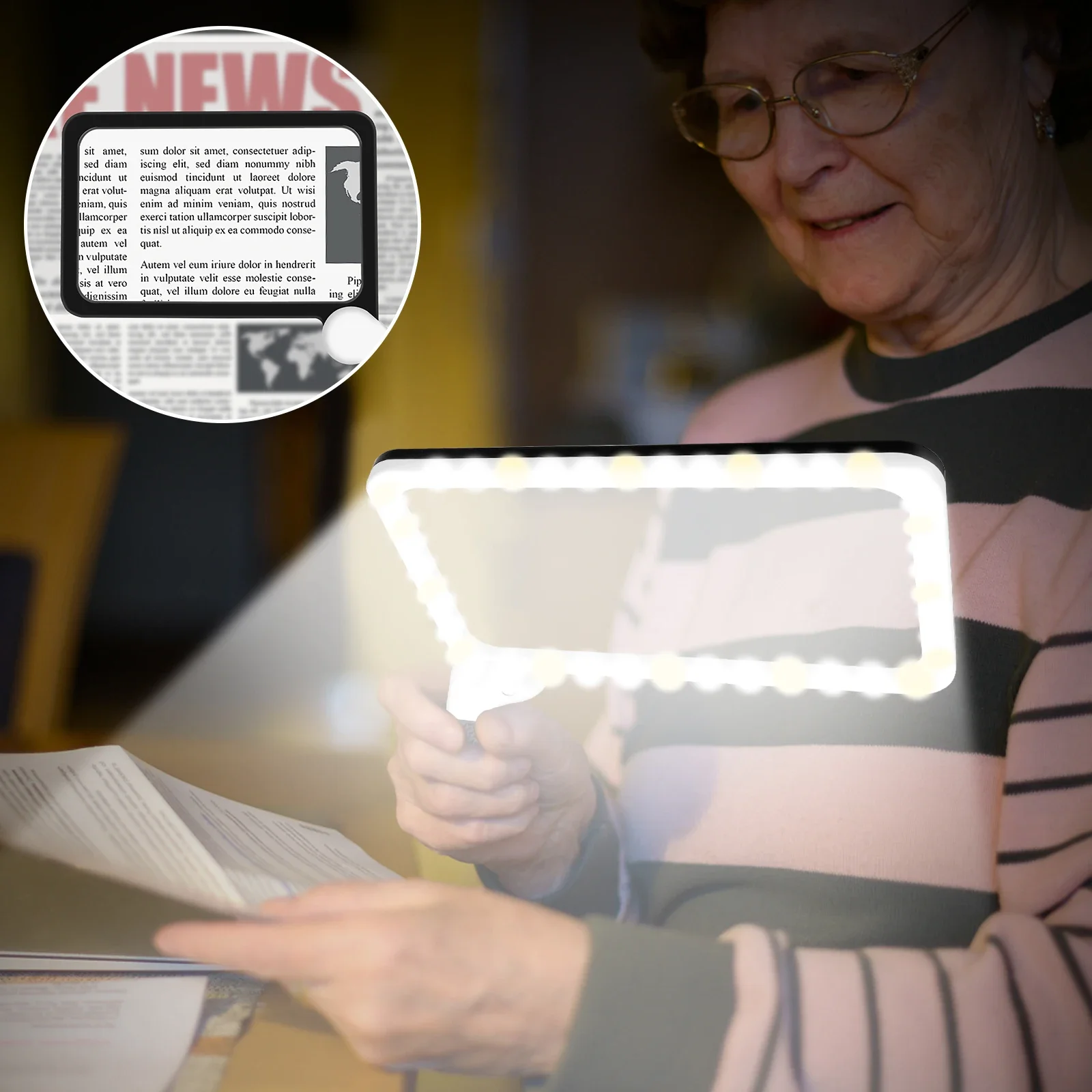 Szkło powiększające 5X z 48 diodami LED i obiektywem przeciwodblaskowym Lekka lupa pełnobrotowa do czytania dla seniorów Macular Low Vision
