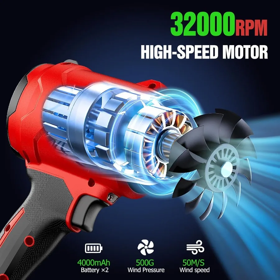 منفاخ أوراق شجر لاسلكي مع بطارية وشاحن للعناية بكفاءة في الحديقة وتنظيف الفناء، تصميم محمول خفيف الوزن مع امتداد