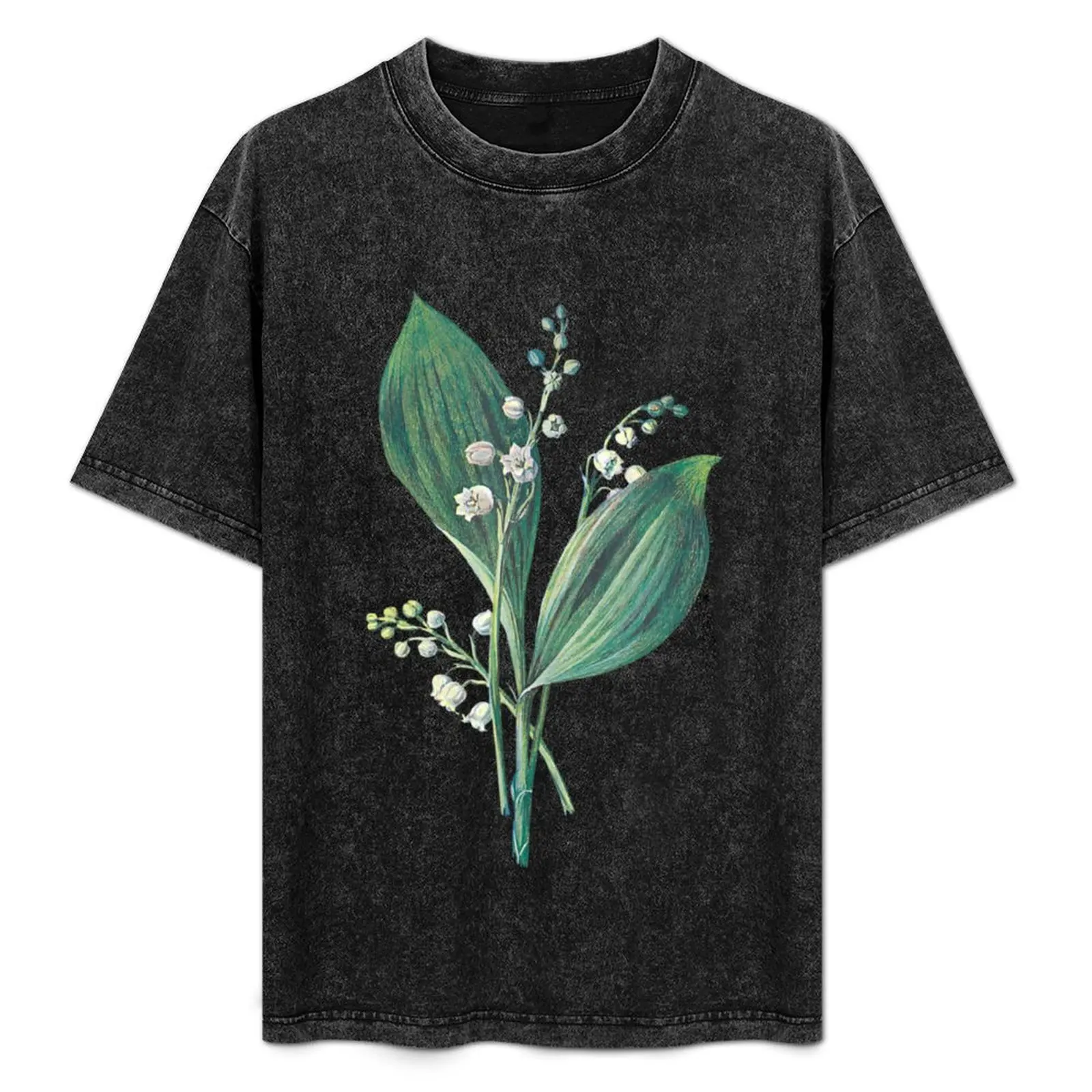 Lily Of The Valley Plant Art Painting T-Shirt Lightweight Basic Short Sleeve Shirt