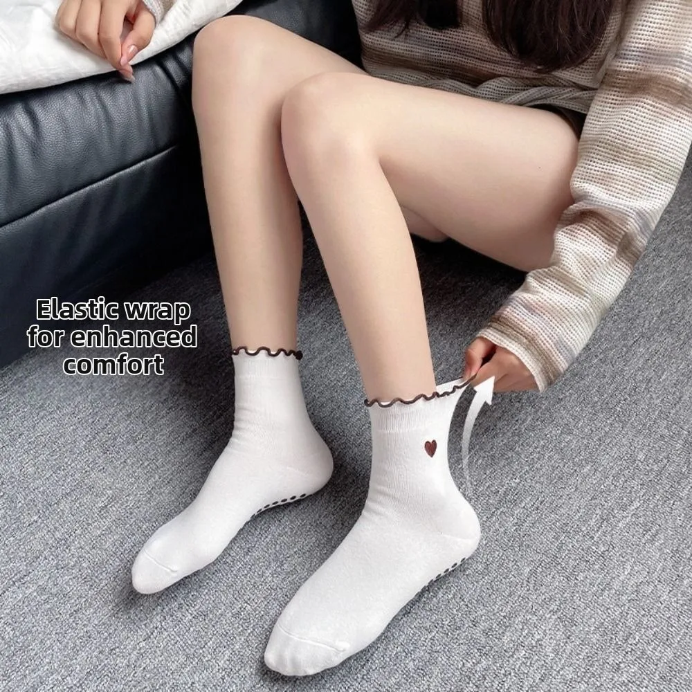 جديد القطن اليوغا الجوارب كشكش الكفة سيليكون قبضة قبضة الجوارب عدم الانزلاق تنفس الحب القلب التطريز الجوارب اليوغا باري الباليه #2