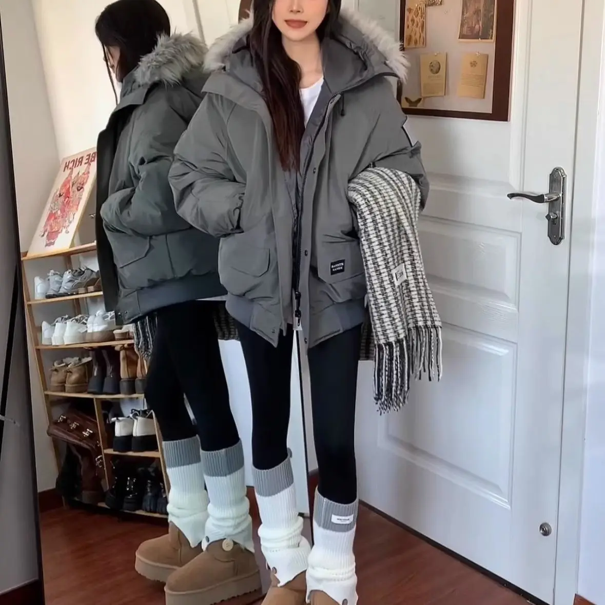 

Parkas Outdoor Womens Fall High-Quality Casual Streetwears Round Neck Waist-Cinching Soft Commuting Details Harajuku Contrasting