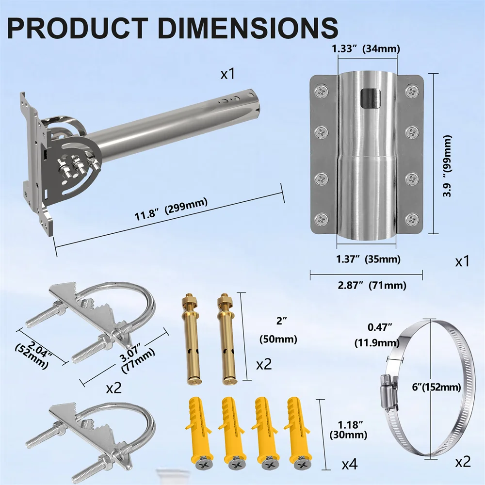 For Starlink V2 Adjustable Wall-mount Antenna Bracket Stainless Steel Heavy Duty Pivot WiFi Extender,For Roof and Wall Mounting