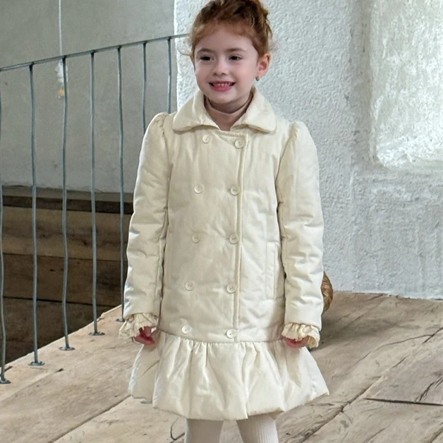 

Girls Cotton-padded Clothes 2025 Autumn and Winter New Childrens Clothing Girls Baby Lapel Double-breaked Slimming Cotton-padded