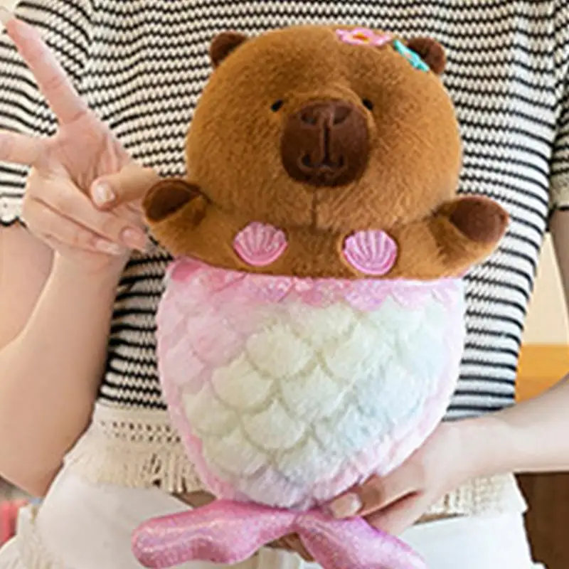 Plush Capybara Doll Cute Mermaid Capybara Stuffed Pillow Adorable Capybara Doll Toy For Boys Girls Living Room Bedroom Car