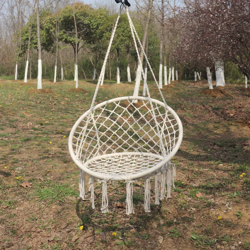 Household Single Hollow Cradle Hanging Basket Hanging Chair Indoor Cotton Rope Woven Swing Hanging Chair Outdoor Garden Chair