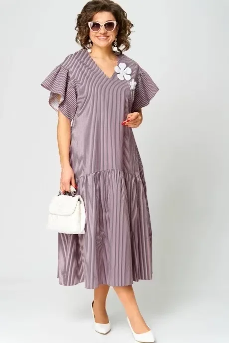 Ladies' Elegant Classic Striped Ruffled-Sleeve V-Neck Slimming Dress