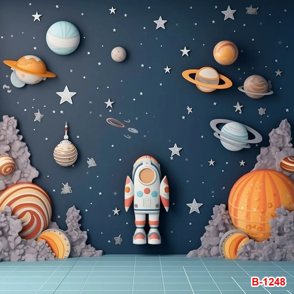 Universe Earth Space Planet Astronaut Backdrop Starry Sky Spacecraft Baby Birthday Party Photography Background Photozone Banner