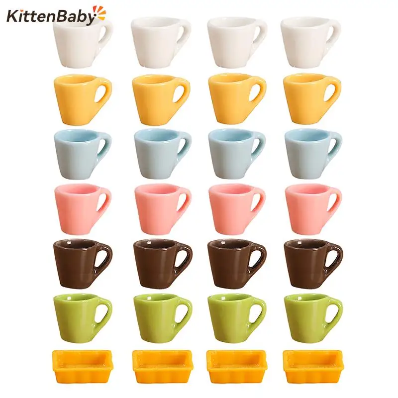 4Pcs/Set 1:12 Dollhouse Miniature Cup Coffee Cup Tea Cup Tray Kitchen Tableware Accessories Doll house Life Scene Decor