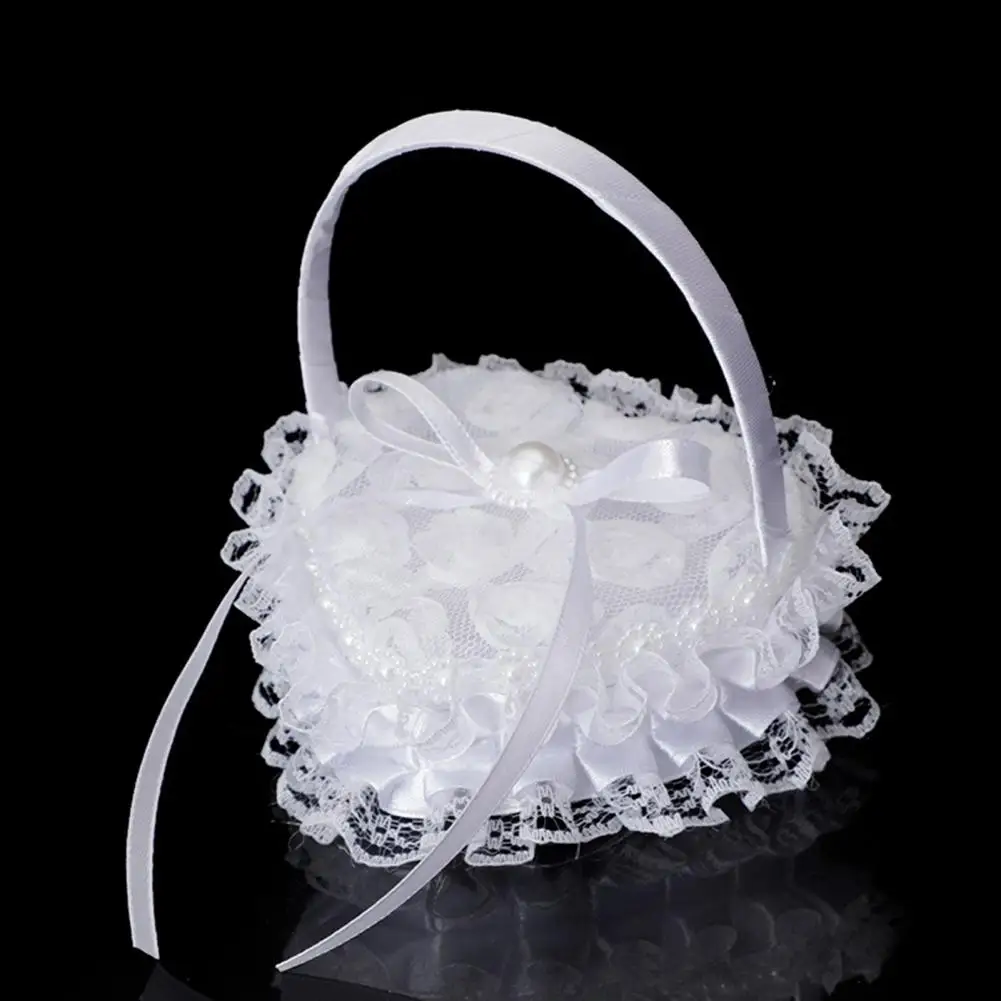 Beautiful Wedding Ring Box Exquisite Wedding Ring Basket Bow-knot Valentines Day Bride Ring Basket  Hold Ring