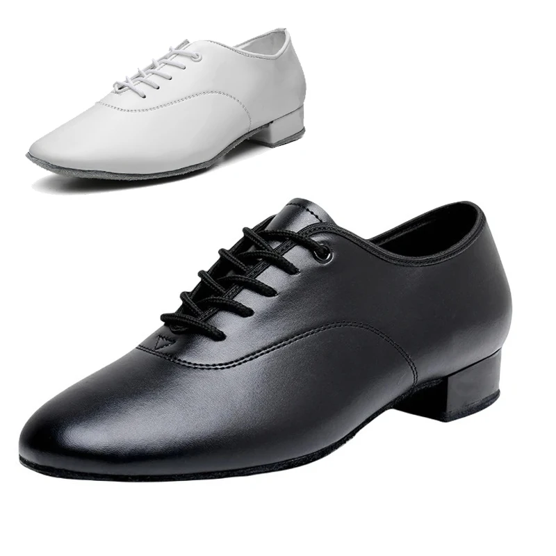 Zapatos de baile latino profesional para hombre, calzado de tacón bajo blanco y negro, altura de 2,5 cm, estándar para baile de salón, Tango moderno, Jazz y Salsa