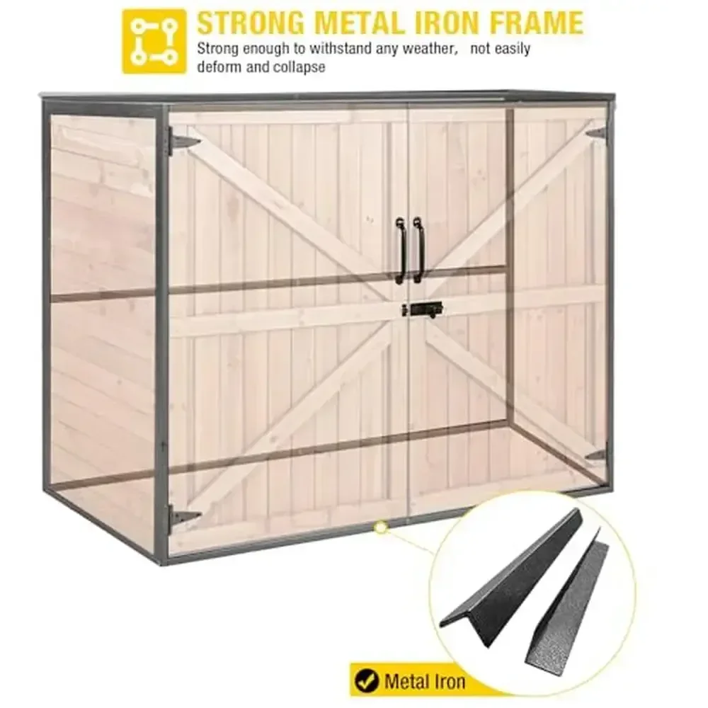 Outdoor Storage Shed Strong Metal Frame Horizontal Cabinet Trash Cans Yard Tools 4.2 ft. x 2.3 ft. Customizable Interior