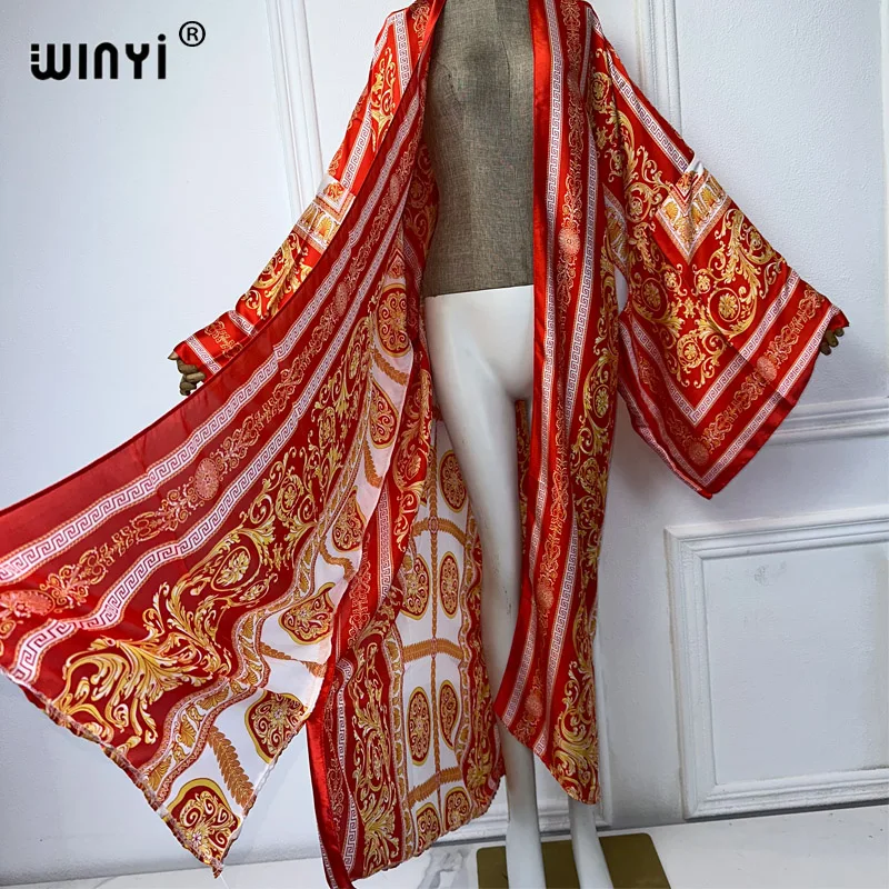 WINYI kimono kardigan wanita, baju renang wanita seksi musim panas Afrika, pakaian luar kardigan kasual elegan motif boho