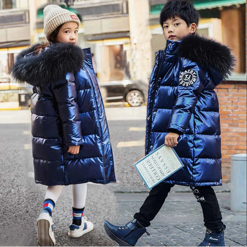 2024 Winter Keep Warm Jackets For Girls Coat Waterproof Shiny Hooded Children\'s Outerwear 5-14 Years Teenage Kids Parka Snowsuit