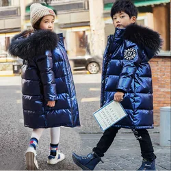 2024 Winter Keep Warm Jackets For Girls Coat Waterproof Shiny Hooded Children's Outerwear 5-14 Years Teenage Kids Parka Snowsuit