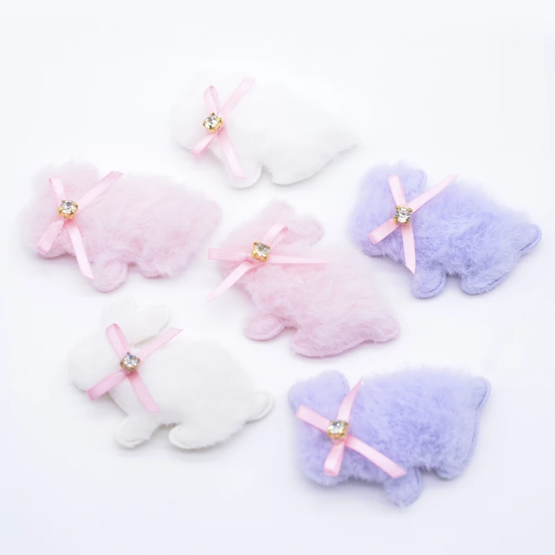 10Pcs Padded Plush Rabbit with Bow Appliques for DIY Clothes Hat Leggings Sewing Patches Headwear Hair Clips Decor Accessories