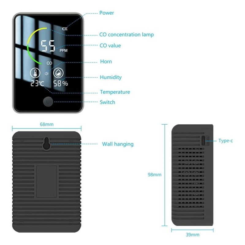 3-в-1 детектор качества воздуха, детектор температуры и влажности угарного газа, детектор внутренней сигнализации CO для дома