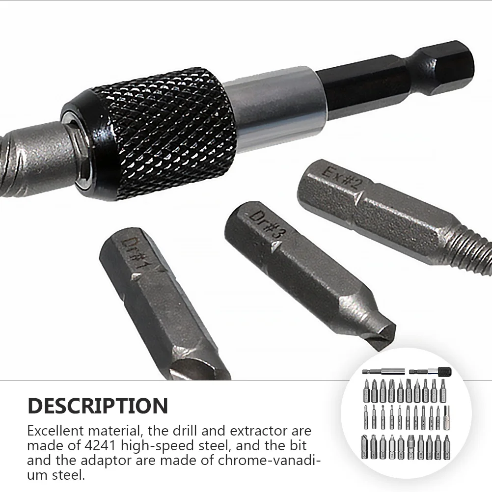 

Damaged Screw Extractor Kit with High-Speed Steel Drill Bits and Chrome-Vanadium Tools for Stuck Broken Stripped Screws