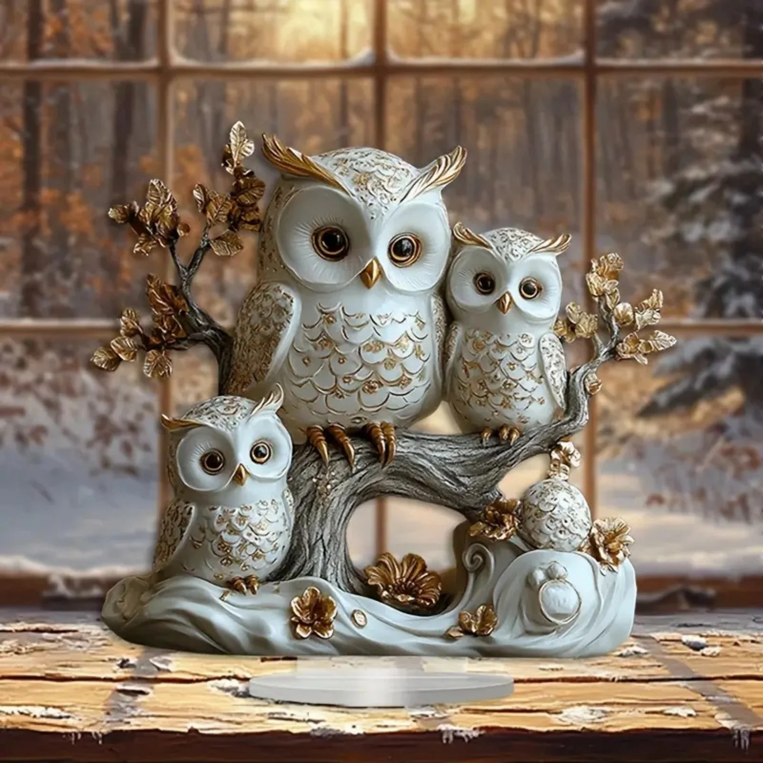 Elegant White Owls Statue,2D Flat Acrylic Figurine,Home,studio
