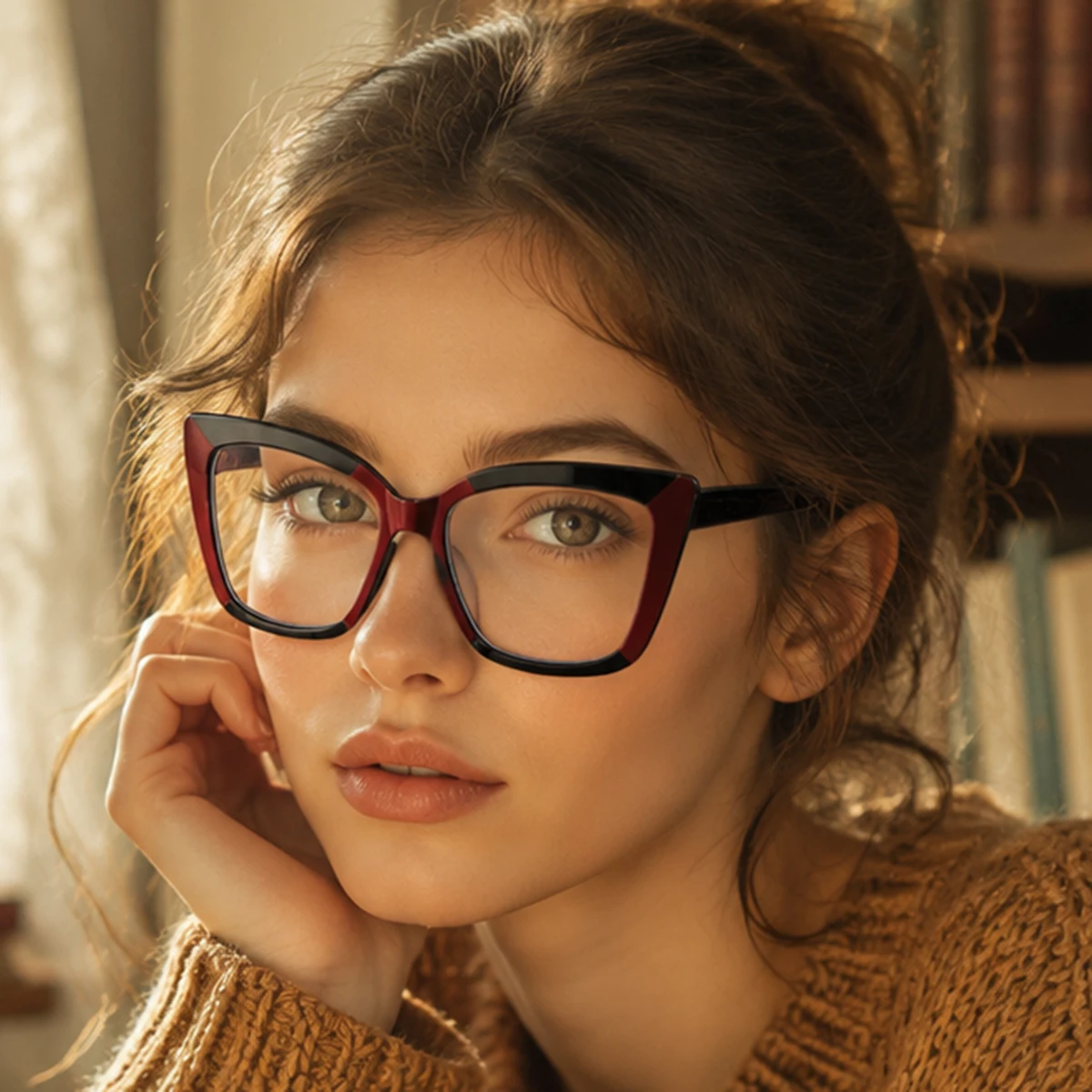 1 Pair of Women's Rectangular Frame Color-Blocked Cat-Eye Decorative Glasses, Stylish and Elegant, Casual and Fashionable, Make the Face Look Smaller, Suitable for Daily Commuting, Leisure, Shopping, and Friends' Gathe