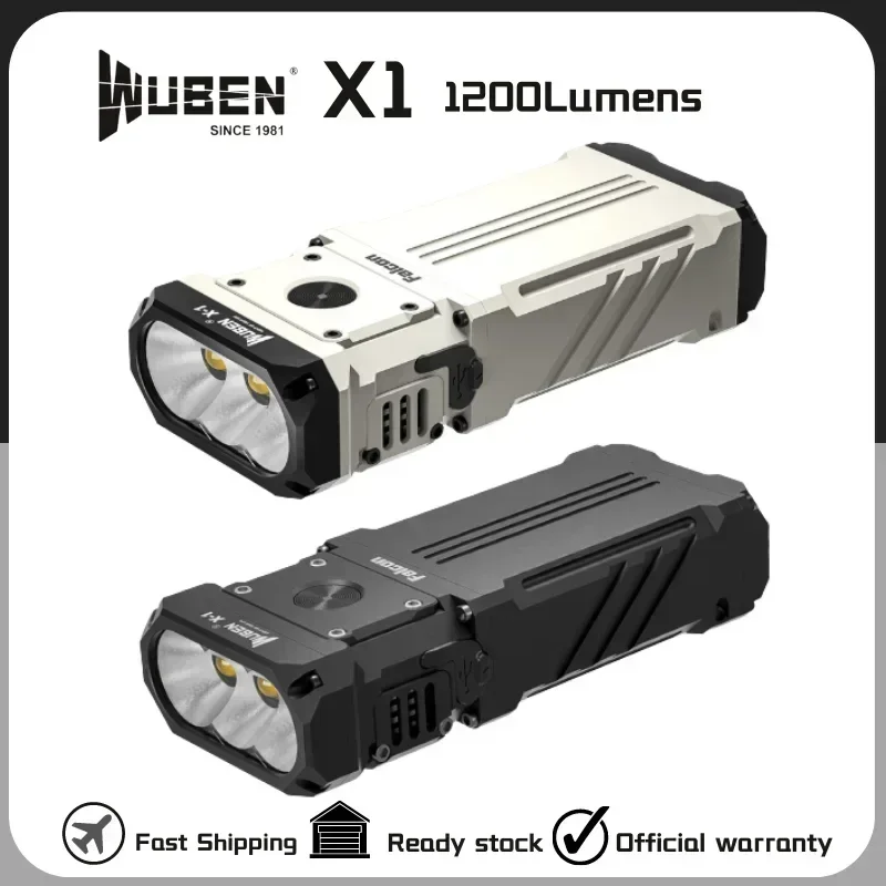 WUBEN X-1 Torcia ricaricabile di tipo C ad alta potenza 12000 lumen Distanza del fascio 303M Batteria incorporata