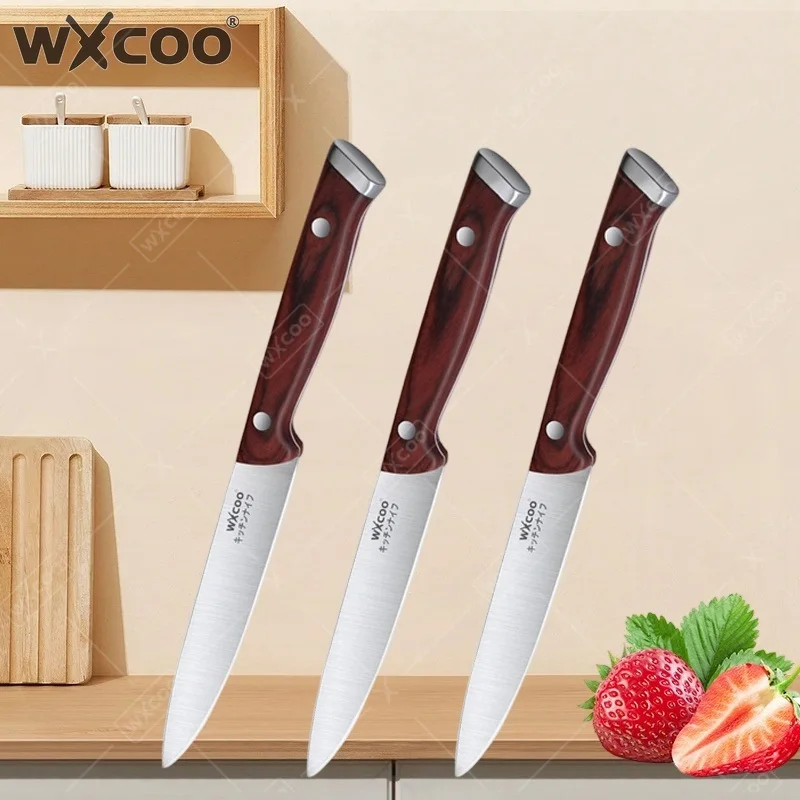 WXCOO Obstmesser mit Holzgriff, Mehrzweck-Küchenmesser aus Edelstahl, Allzweckmesser zum Fleischschneiden und Obstschälen