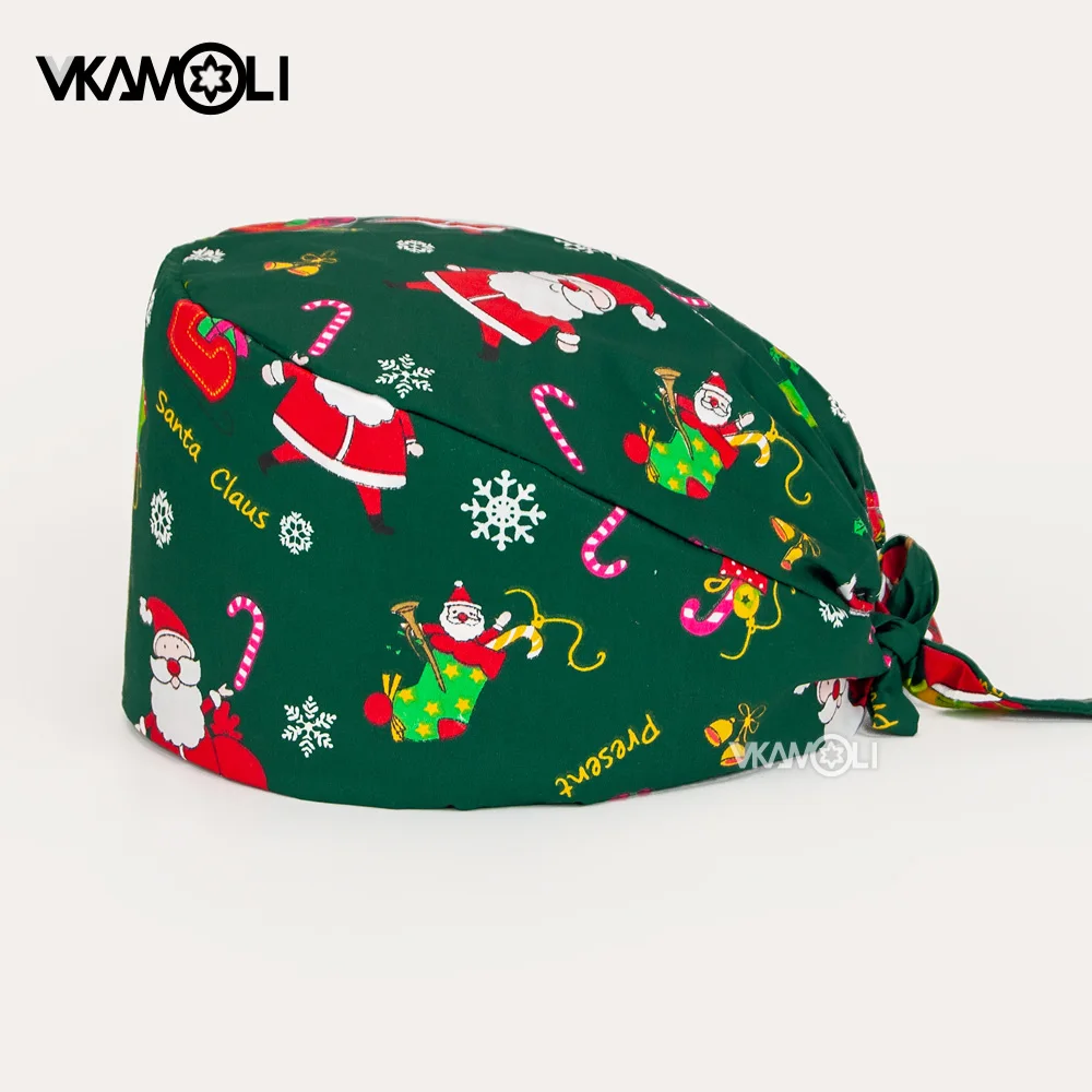 Gorros navideños para tienda de mascotas, gorro de limpieza de belleza, precios al por mayor, algodón, cuidado de mascotas, gorro de trabajo para enfermería