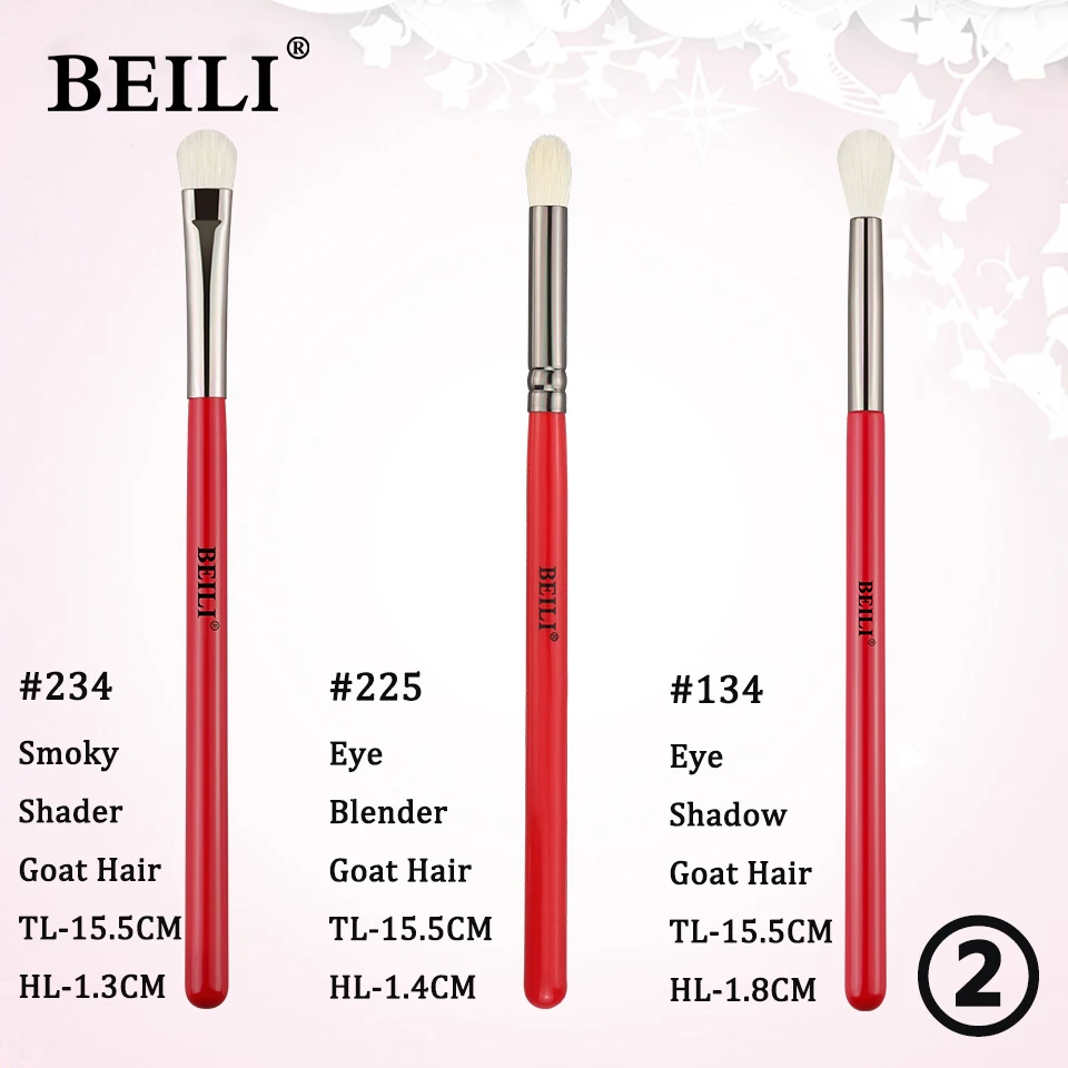 BEILI Amber 3PCS Professional Eye Makeup Brushes Set Eyeshadow Brush Cosmetics Eyeshader Eyebrow Eyeliner Natural Hair Make Up