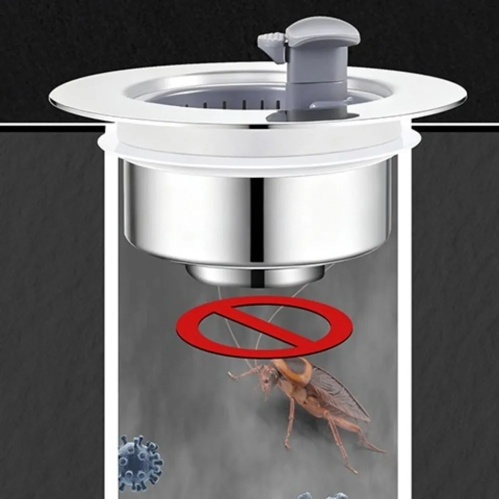 

Stainless Steel Sink Drain Strainer Anti-blocking Hair Clean Up Drain Basket Easy Install Sewer Drain Filter