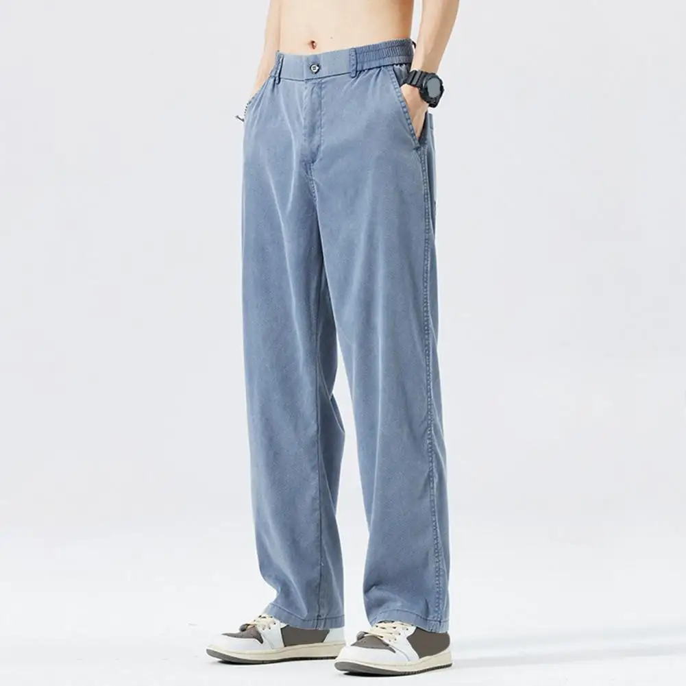 

Men Tencel Pants Men's Wide Leg Elastic Waist Pants with Pockets for Casual Daily Wear Loose Fit Quick Dry Cooling Fabric Plus