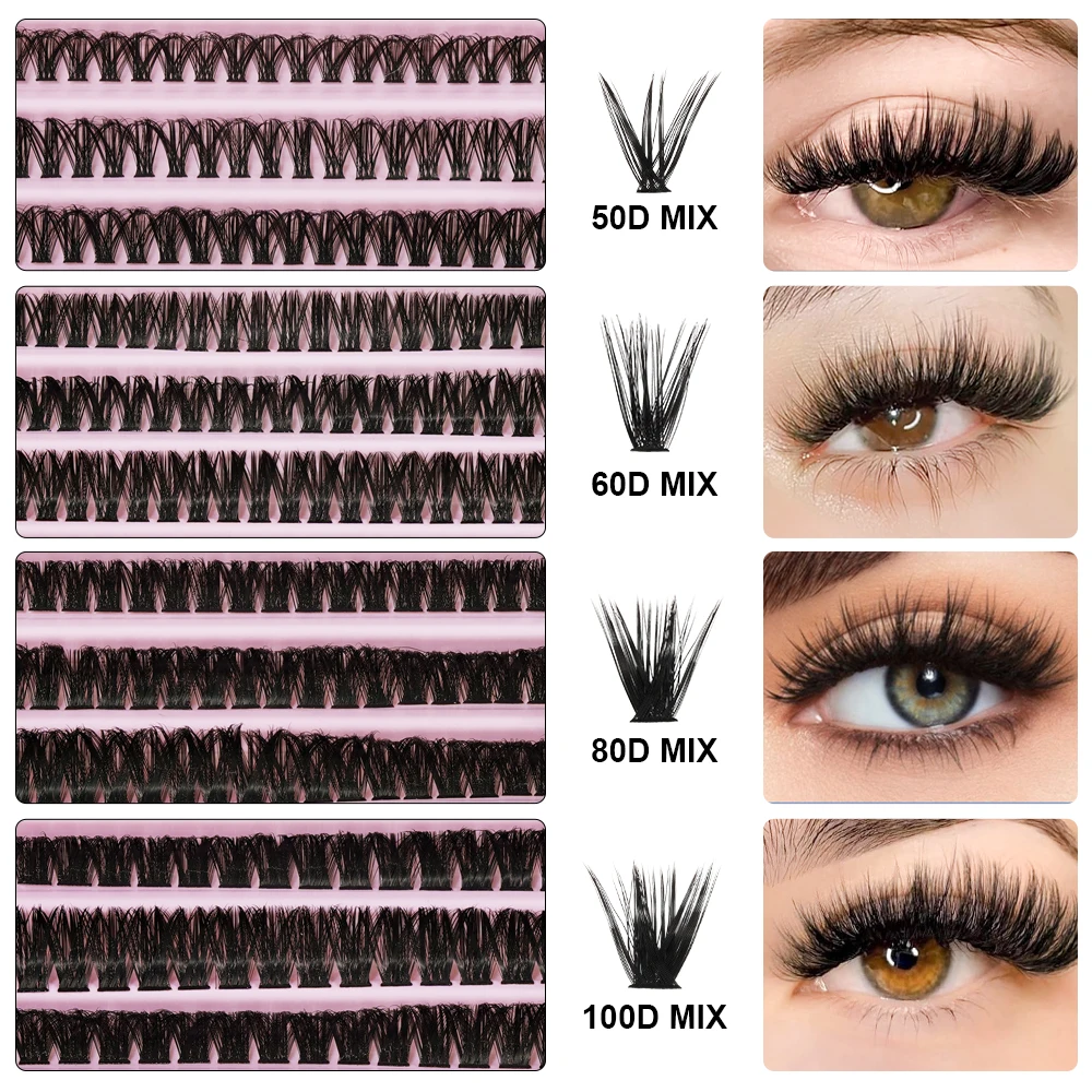 StarsColors DIY MIX False Eyelashes Black Stalk Eyelash Extension Convenient Travel Gear Lash Bond and Seal  4ml Tweezers Kits