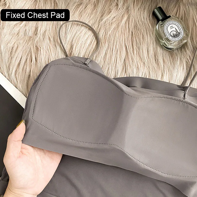 قميص قصير نسائي من الحرير الجليدي ، وسادة صدر ، كوب ثابت ، ملابس داخلية ، ملابس خارجية ، عصابة نسائية صيفية ، 2 في الكثير