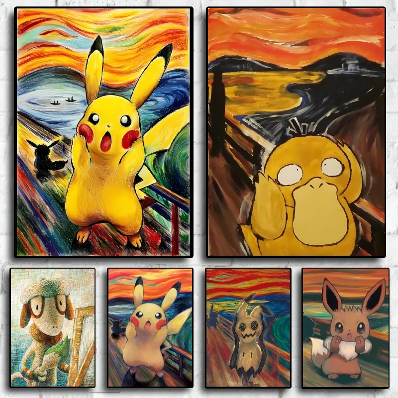 

Print on Canvas Pokemon Pikachu Poster Cute Cartoon Characters Bright and Clear Colors Modern Living Room Decoration Paintings